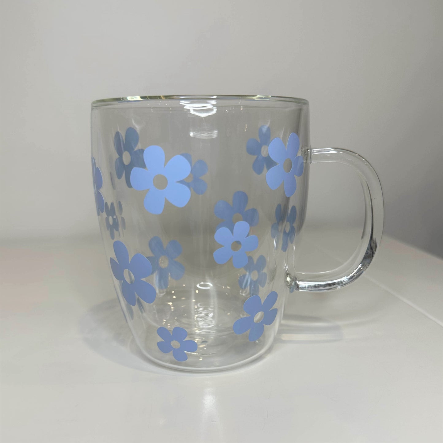 Coloured Flowers - Double Walled Glass Mugs