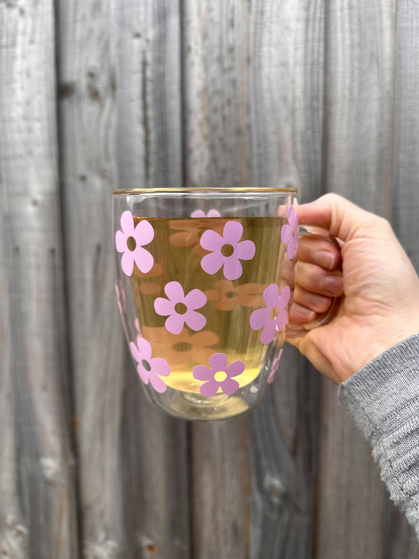 Coloured Flowers - Double Walled Glass Mugs