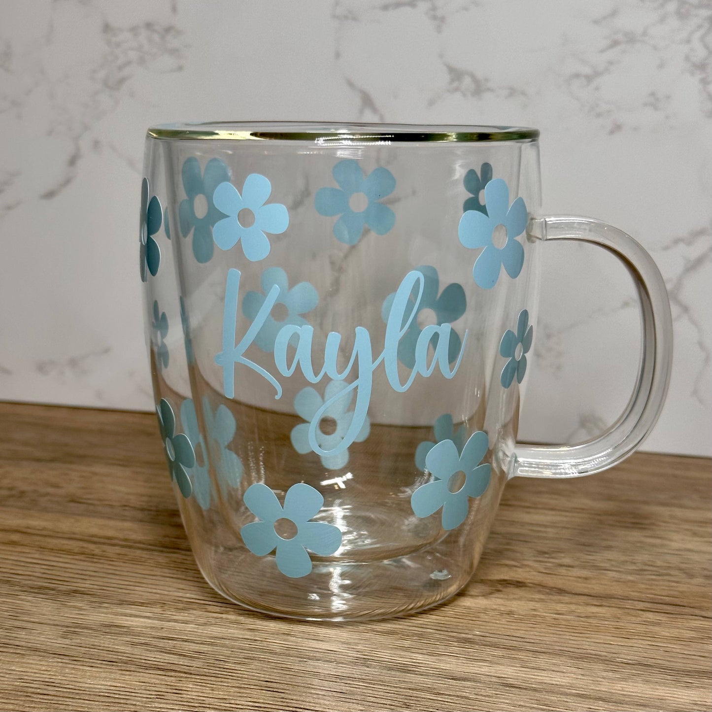 Coloured Flowers - Double Walled Glass Mugs