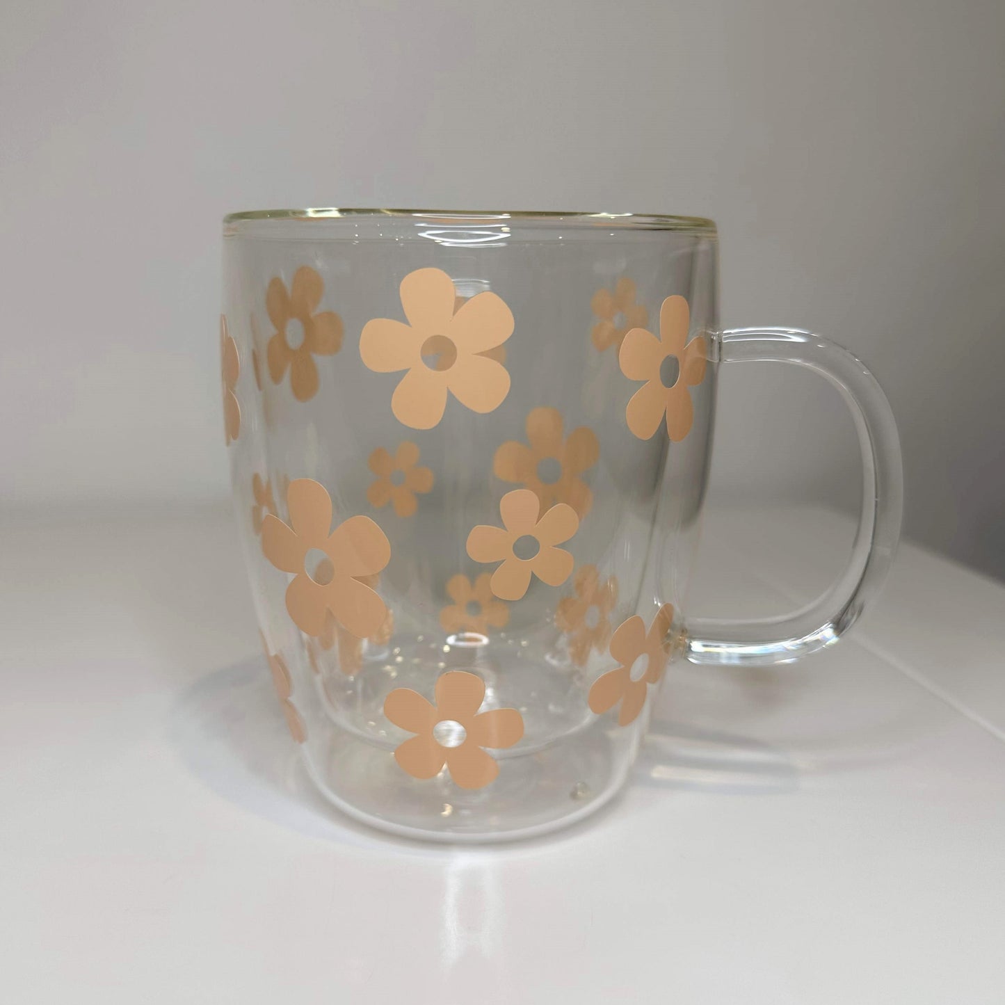 Coloured Flowers - Double Walled Glass Mugs
