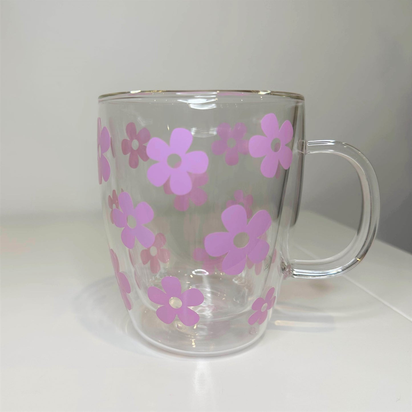 Coloured Flowers - Double Walled Glass Mugs
