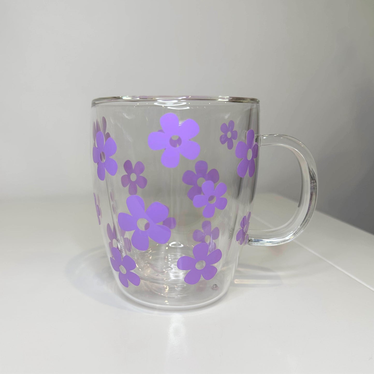 Coloured Flowers - Double Walled Glass Mugs