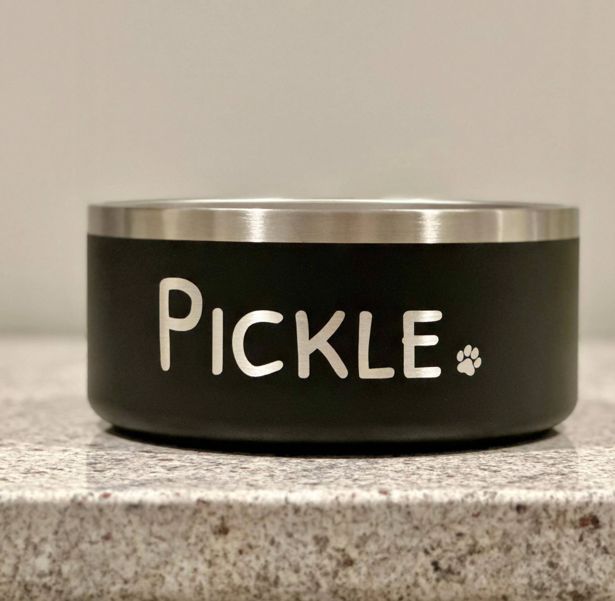 Black Personalised Pet Bowl With Mini Paw Print