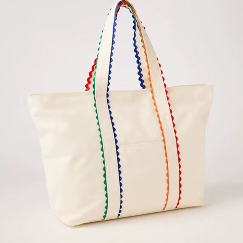 Canvas Tote Bag - Rainbow Trim