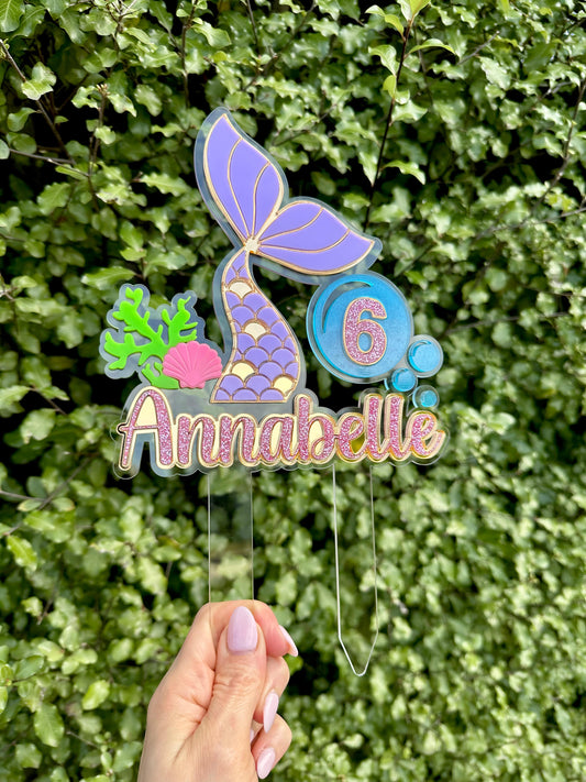Personalised Mermaid Cake Topper – Under the Sea Birthday